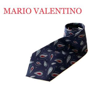 １円　美品　MARIO VALENTINO ネイビー　柄　ネクタイ　メンズ