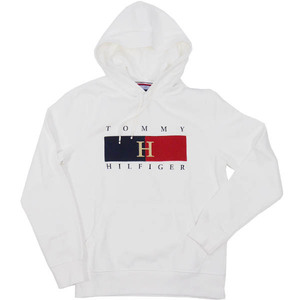 Tommy Hilfiger トミー・ヒルフィガー フーディー パーカー 白 ホワイト Hロゴ カラー 刺繍 パッチ付き 訳あり Mサイズ S68608