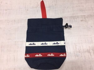 エレッセ ellesse レトロ オールド スポーツ アウトドア 巾着ポーチ お弁当入れ ドリンクケース ミニバッグ 円錐型 紺