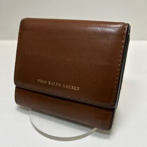 ◆POLO RALPH LAUREN ポロ ラルフローレン　三つ折り財布◆　コンパクト　本革　小銭入れ有　ブラウン 【USED】1119A