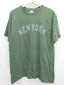 ◇ ⊂ GILDAN ギルダン プリント 半袖 Tシャツ カットソー サイズL グリーン レディース メンズ P