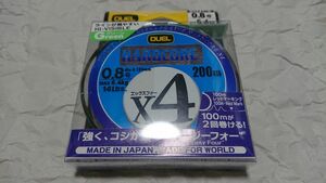 デュエル ハードコア エックスフォー X4 200m 0.8号 14lbs グリーン 日本製PEライン 新品 イカメタル オモリグ タイラバ DUEL HARDCORE 