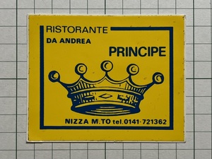 イタリア 古いステッカー Ristorante Da Andrea Principe レストラン 王冠 クラウン ビンテージ 海外 +Eg