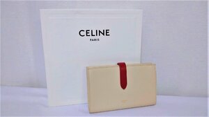 ▽CELINE　セリーヌ　二つ折り財布　ストラップ　バイカラー　ラージ　財布　レディース　長財布　中古▽005912