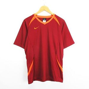 未使用品 ナイキ NIKE 414907 Tシャツ カットソー 半袖 Vネック DRI-FIT ロゴ M ボルドー×オレンジ スポーツウェア ※EKM メンズ