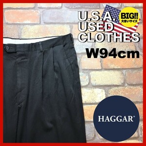 BP3-123★W94センチ位★メキシコ製★USA古着★【HAGGAR ハガー】2タック ワイドスラックス【W38 メンズ XL】チョコ 濃茶 アメカジ ゴルフ