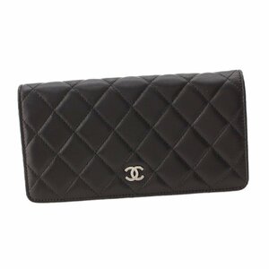 【シャネル】Chanel　10番台 マトラッセ ラムスキン 二つ折り長財布 ウォレット A31509 ブラック 【中古】【正規品保証】208233