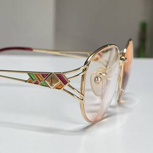 ◆YvesSaintLaurent イヴサンローラン サイドYSLロゴ ステンドグラス風 眼鏡フレーム メガネ 老眼鏡 ゴールド アイウェア EYEWEAR