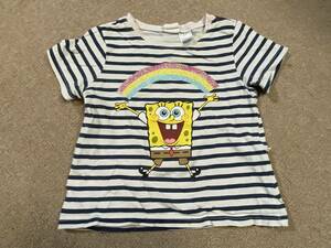 激安! H&M KIDS SPONGE BOB エイチアンドエム キッズ スポンジボブ ボーダー ラメ 半袖 Tシャツ 74 ベビー Tシャツ