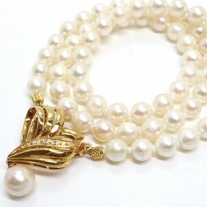 《K18 天然ダイヤモンド付きアコヤ本真珠ネックレス》J 30.0g 約44.5cm 約6.0-6.5mm珠 pearl パール necklace ジュエリー jewelry ED2/ED2