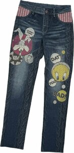 CASTELBAJAC × LOONEY TUNES カステルバジャック ルーニーテューンズ コラボ デニム柄 プリント レギンス パンツ 40/M 日本製 ゴルフ