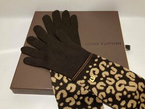 未使用【17k042860】LOUIS VUITTON ルイヴィトン グローブ M58347 ゴンマイユ レオパード 豹柄 ラメ ロング 手袋 カシミヤ レディース