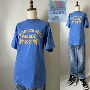 【90s USA製】ビンテージ fruit of the loom BEST フルーツオブザルーム ベスト 1991 SOUTHSIDE IRISH PARADE パレード Tシャツ M ブルー系