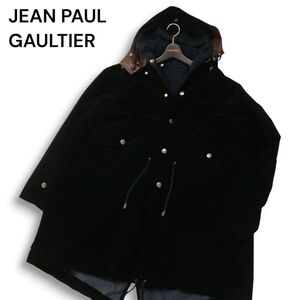 【新品】 JEAN PAUL GAULTIER ジャンポール ゴルチエ 秋冬 3way スウェット ライナー★ベロア モッズコート Sz.48 メンズ 黒　I4T04046_C#N