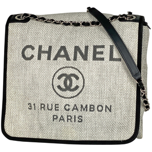 シャネル CHANEL ドーヴィルライン チェーン ショルダーバッグ ココマーク ストロー ライトグレー ブラック レディース 【中古】