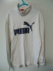 全国送料無料 プーマ PUMA 子供キッズ 綿100%素材 前ロゴプリント 白色 サッカー等スポーツタートルネック長袖アンダーTシャツ 130