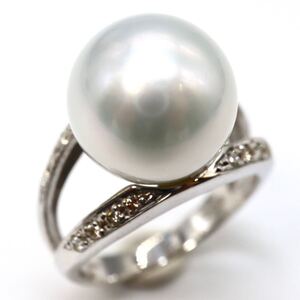 1円〜!!▼K18 南洋白蝶真珠/天然ダイヤモンドリング▼D 約6.0g 11号 diamond パール pearl jewelry ring 指輪 ED7/ED8644