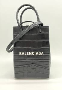 BALENCIAGA バレンシアガ ショッピング フォンホルダーバッグ 593826 2WAY ショルダー ハンドバッグクロコ型押し レディース バッグ