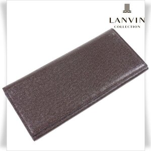 新品1円～★LANVIN COLLECTION ランバン コレクション 牛革 本革 レザー 二つ折り長財布 ロングウォレット 茶 ブラウン ◆4355◆