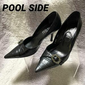 s838 POOL SIDE ヒール パンプス 黒 オシャレ ビジュー 上品