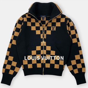 美品 LOUIS VUITTON ルイヴィトン ダミエ チェッカーボード ハイネック ニット カーディガン XS ショート丈 ジャケット レディース RW192B