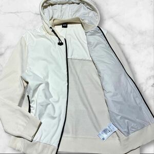 現行モデル!!!驚愕のXL!!!未使用級!!!【HUGO BOSS ヒューゴボス】大人のラグスポ◎中綿入り 切り替え ニットパーカー ナイロン アイボリー