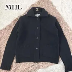 【サイズ2】MHL スタンドカラー カーディガン ニット 厚手 エルボーパッチ