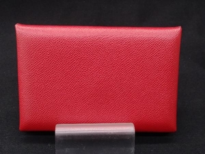 HERMES エルメス カルヴィ Y MA 004 MD カードケース 赤 表面キズ スレ 汚れ