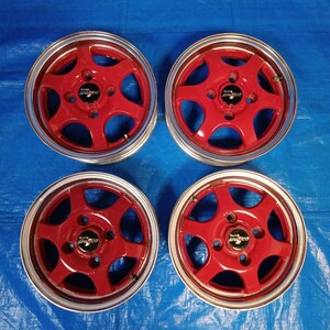 4本 CRIMSON Racing SPARCO クリムソン レーシング スパルコ 13インチアルミホイール PCD110-4穴 4.5Jx13+45 4H 赤6スポーク 旧車 当時物 