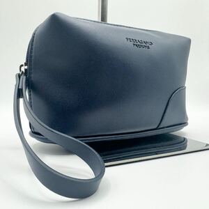 ■1円■新品未使用■Salvatore Ferragamo サルヴァトーレフェラガモ ガンチーニ セカンドバッグ クラッチ ロゴ ビジネス メンズ 青色