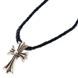 CHROME HEARTS クロムハーツ CH CRS SML BC/スモールCHクロス レザーブレイド Wボロチップ シルバーネックレス シルバー/ブラック