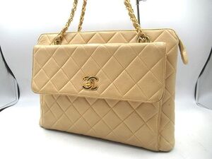 ☆CHANEL シャネル マトラッセ チェーンショルダーバッグ 肩掛け ハンドバッグ ココマーク ベージュ ゴールド金具 レディース 中古☆