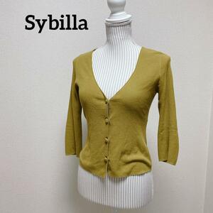 シビラ　Sybilla 7分袖カーディガン　羽織り　オリーブ　Mサイズ　刺繍ボタン