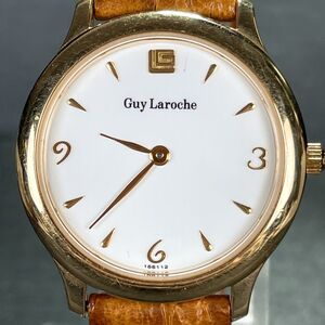 美品 Guy Laroche ギ・ラロッシュ 166.11 腕時計 アナログ クオーツ ホワイト文字盤 レザーベルト 新品電池交換済み 動作確認済み