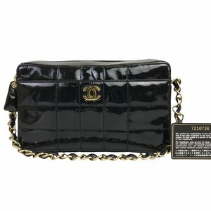 【1円～】シャネル CHANEL バッグ ショルダーバッグ チェーンショルダー チョコバー エナメル ブラック 7番台 ギャランティーカード 中古