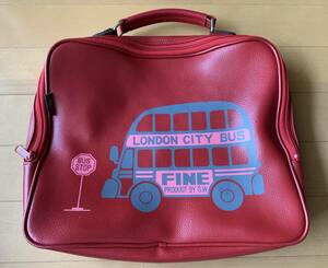 ヴィンテージ 70s 　カバン　バッグ　イギリス　LONDON CITY BUS 赤色　2階建てバス　中古品