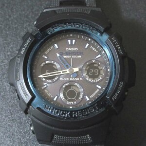 美品 CASIO カシオ G-SHOCK ジーショック タフソーラー 電波ソーラー アナデジ メンズウォッチ 腕時計 AWG-100BC ブラック×ネイビーブルー