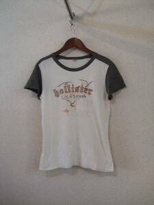 hollistar白プリント刺繍入りTシャツ（USED）80214②