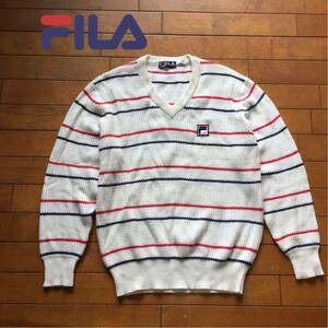 ★【 FILA 】★ オールド ボーダー Vネックセーターシャツ★サイズＭ★ i-360