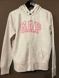 P-10【セール!!】★USA古着 GAP ロゴ 縫い付けワッペン ジップパーカー★ライトグレー★Lサイズ