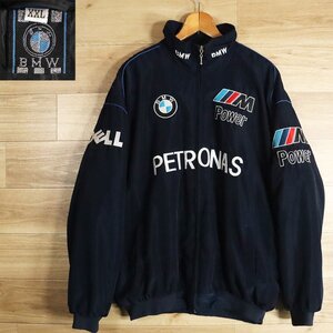 H5J/Y4.5-2　ユーロ古着　BMW Sauber F1 Team　PETRONAS　DELL　ポリコットン　レーシングジャケット　中綿　企業刺繍　XXL　ネイビー