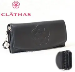 新品【CLATHAS クレイサス】カメリアチャーム付き フラップ長財布 黒