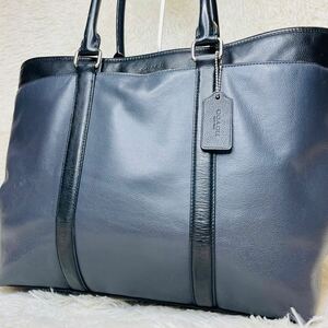 コーチ COACH メトロポリタン A4 大容量 ビジネスバッグ バイカラー トート レザー ハンドバッグ レザー カーフ メンズ ネイビー チャーム