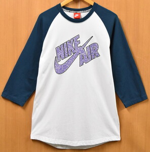 デッドストック ビッグサイズ 2014年製 NIKE ナイキ ラグランTシャツ 七分袖 ホワイト×ブルーグリーン メンズXL(未使用品)(13935