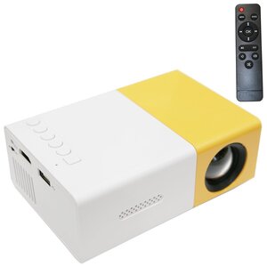 小型プロジェクター 60インチ 対応 フルHD LEDライト AV/ USB /microSD/ HDMI入力 TFT液晶 白×黄 リモコン付き 寝かしつけ