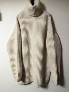 Acne Studios 18AW Turtleneck Sweater オーバーサイズ タートル オフホワイト ベージュ スリット ウール ローゲージ ロング