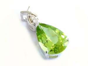 美品 K18 ホワイトゴールド ■ ペリドット 1.84ct ダイヤ 0.025ct ペンダント トップ チャーム レディース 1.3g □5L6DS