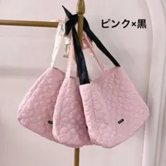 meltie heartquilting bag ピンク×黒