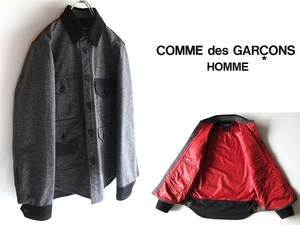 美品 COMME des GARCONS HOMME コムデギャルソンオム 2014AW コーデュロイ襟 バッファローチェック 切替 マッキーノジャケット シャツ XS