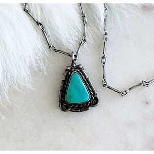 超希少!Vintage Navajo 1960’s Turquoise Silver Necklace USA MADE HOPI ZUNIナバホビンテージターコイズシルバーネックレス ホピ ズニ